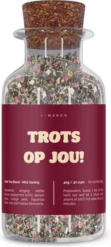 Foto: By maroo thee cadeau trots op jou kruidenthee in glazen theepot theedoos lief cadeau voor vrouw man geslaagd geschenkset vrouwen moeder vader vriendin zus oma mama papa