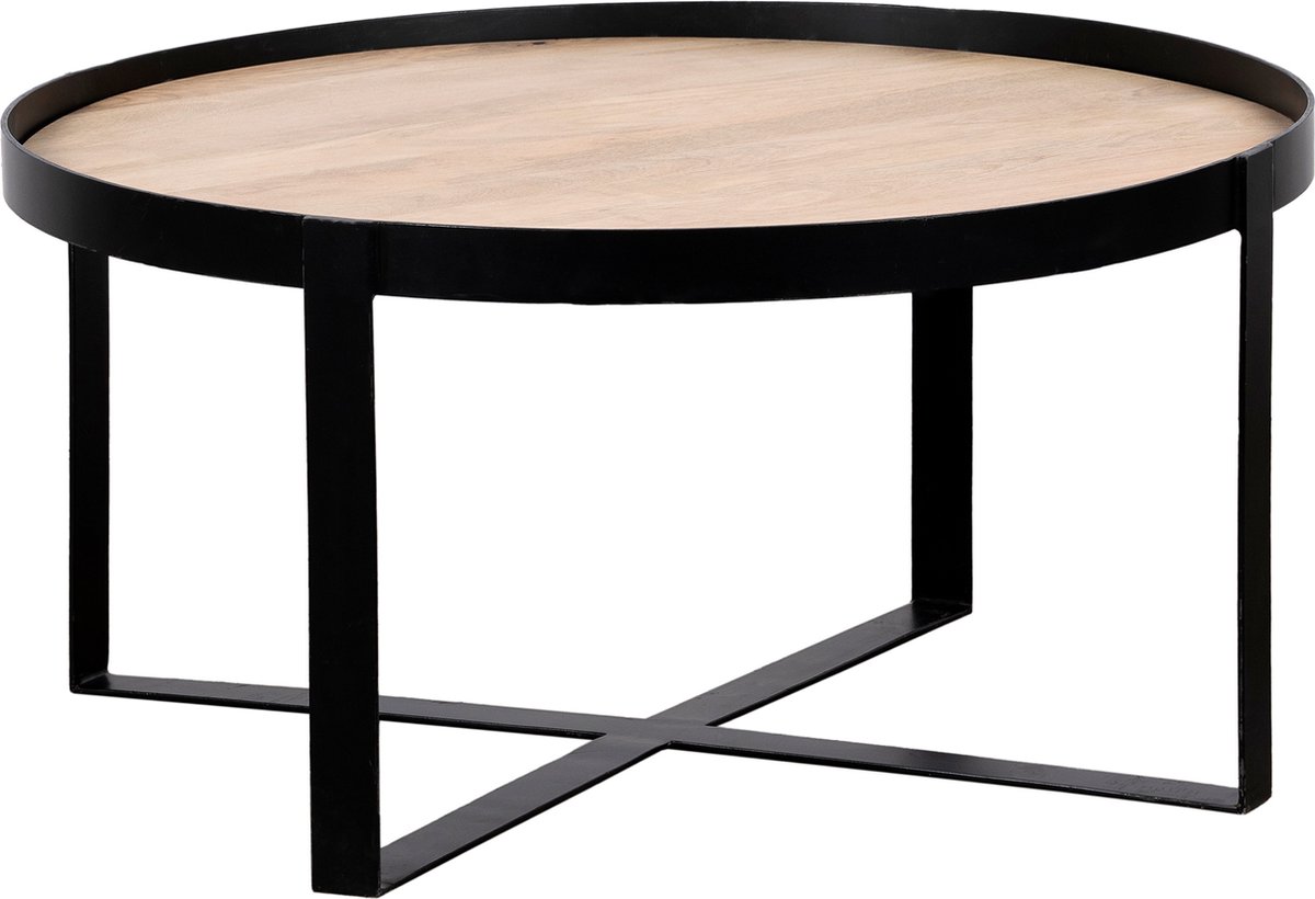 QUVIO Salontafel Anna – Rond – FSC®-gecertificeerd mangohout – Zwart – Naturel