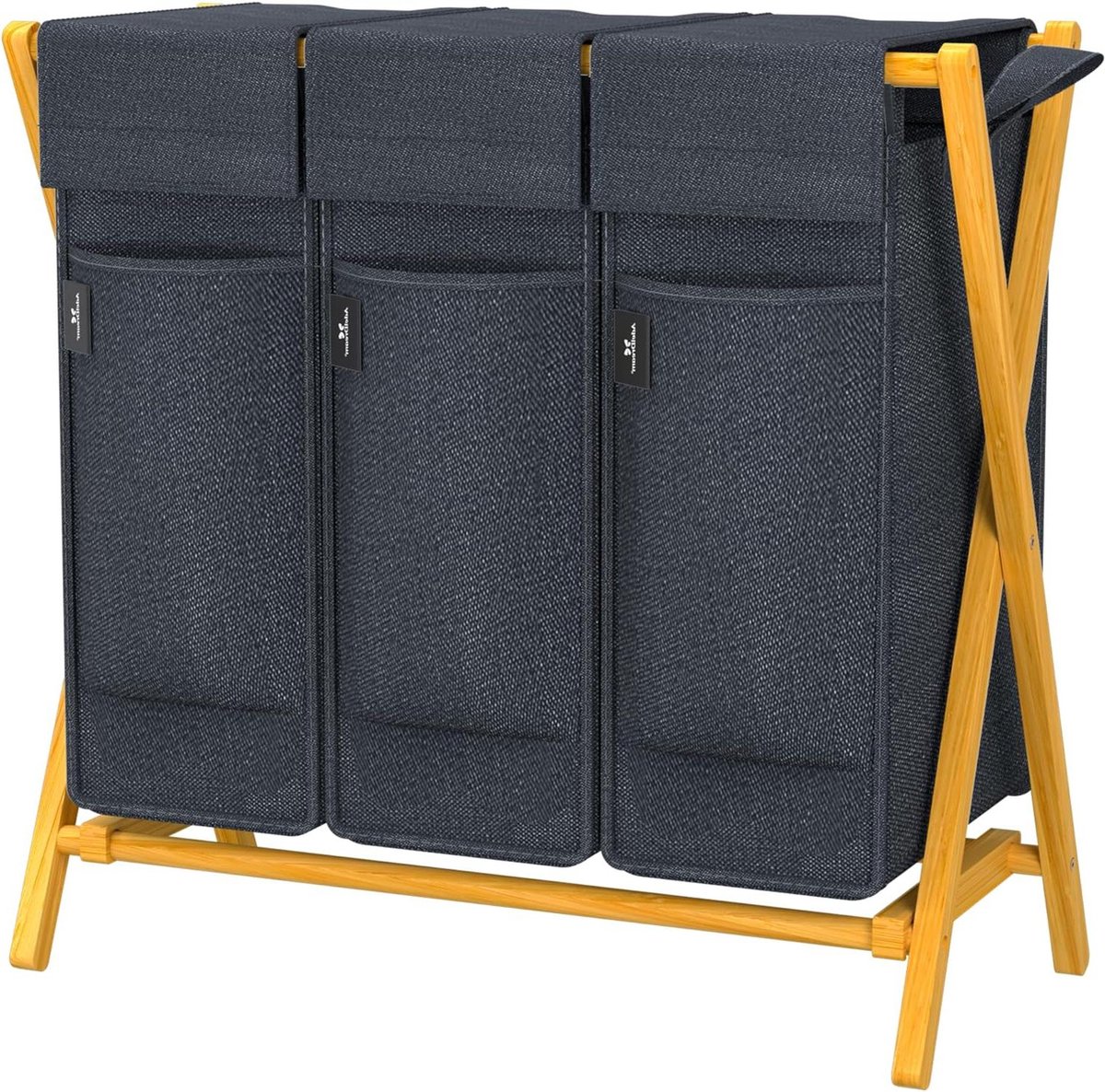 Goedkoopste AdelDream Bamboe Wasmand X-vormig wassorteersysteem - 150 liter - 3 vakken