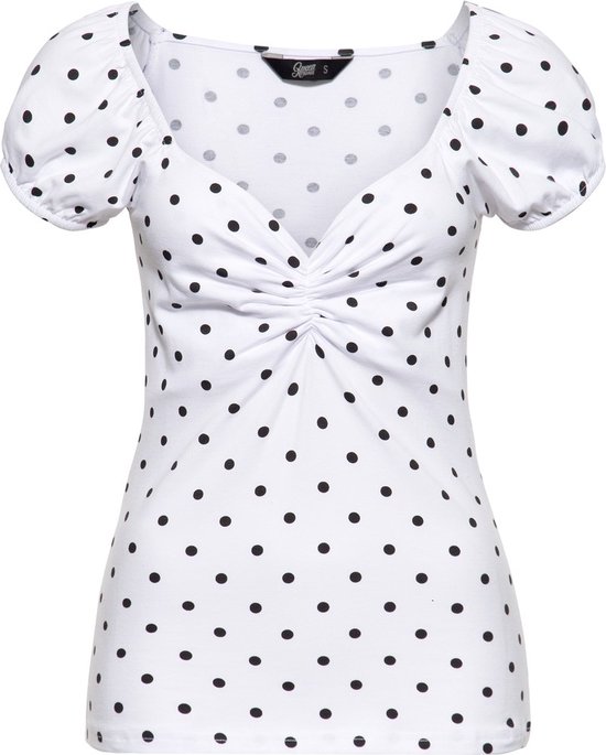 Queen Kerosin T-Shirt mit Polka-Dots QKU21027 Weiß-XXL