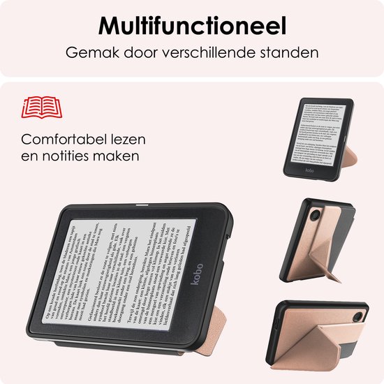 Hoes Geschikt voor Kobo Clara BW Hoesje Bookcase Cover Book Case Hoes Sleepcover Trifold - Rosé Goud van FBB wensenlijstje — afbeelding 3