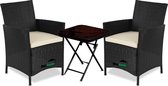 Bol.com MaxxGarden Tuinset - Set van 2 Tuinstoel + bijzettafel - Wicker 3 delig - rattan met kussens - Zwart aanbieding