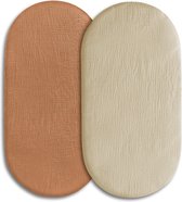 2 Stuks - Hydrofiele Baby Hoeslaken Wieg - Kinderwagen matras - 80x40 cm - Taupe en Bruin EFFEN - Aankleedkussenhoes