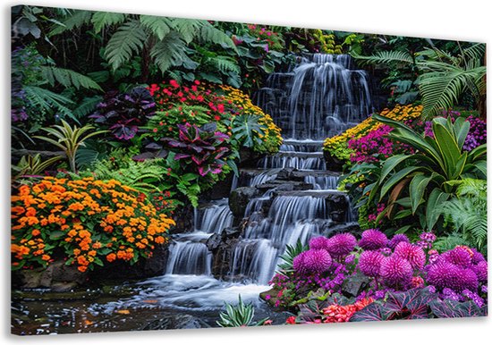 Waterval wanddecoratie - Natuur schilderij - Schilderijen canvas Bloemen - Klassieke schilderijen - Schilderijen canvas - Slaapkamer accessoires canvas 150x100 cm