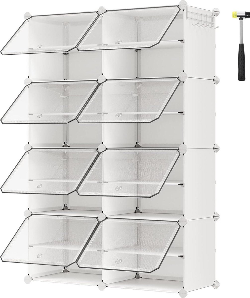 Schoenenrek met 8 vakken - smal en compact - wit - voor hal en slaapkamer