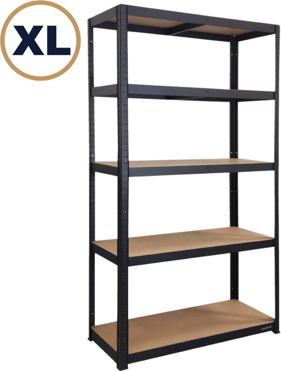 Nordevik Metalen Stellingkast XL - Zwart - 180x120x40cm - 5 planken - Extra Sterk Opbergrek - 875kg draagkracht - 175kg per plank