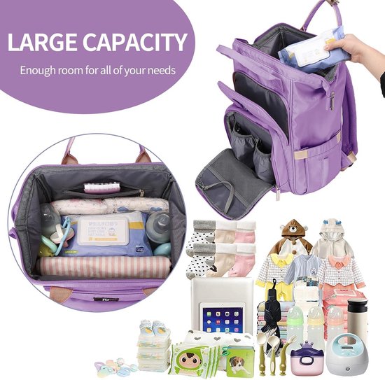 Beste luierrugzak voor baby's met aankleedkussen - grote capaciteit - lavendel L van Babilicious — afbeelding 3