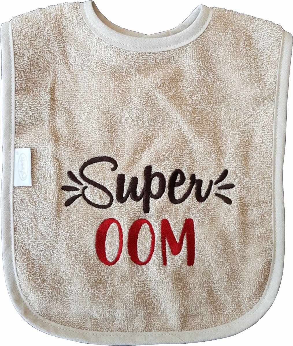 Goedkoopste Crème slab met Super Oom - kraamcadeautje, cadeautje, babyshower, verjaardag, nieuwtje, slabbetje, slabbertje, slabje