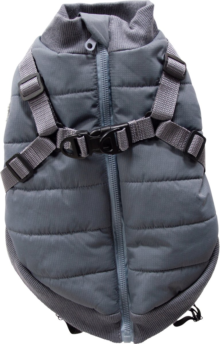 Jack and Vanilla 5th Avenue Dogwalk Jas - Outdoor met tuigje - Kleur: Grijs - Maat S - 30 cm