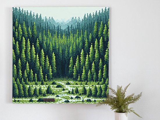 Pixel art mos schilderij | Mysterieuze mozaïek: pixelperfecte patronen van prachtig groen moskunstwerk | Kunst - 40x40 centimeter op Dibond | Foto op Dibond