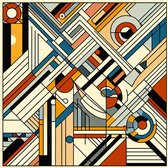 Line art mondriaan schilderij | Abstracte kleurenspel: Geometrische lijnen dansen op het canvas samen | Kunst - 30x30 centimeter op Canvas | Foto op Canvas