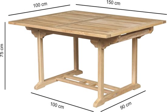 Foto: Teakea teakhouten uitschuifbare tuintafel rechthoekig 150 200x100x75