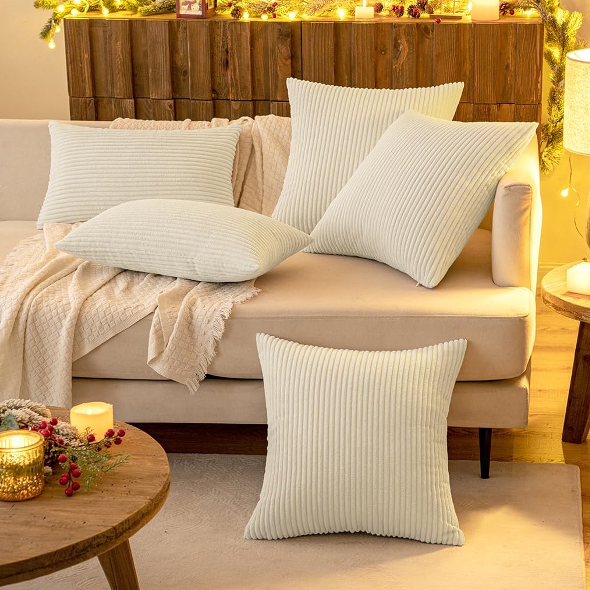 Miulee Pluizige kussenhoezen, zachte bankkussens van polyester, decoratieve kussenhoes met verborgen ritssluiting, voor woonkamer, slaapkamer, set van 2, 40 x 40 cm, beige