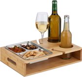 Relaxdays couchbar - rvs serveerschaal - bamboe - wijnglashouder - wijntafeltje - bank