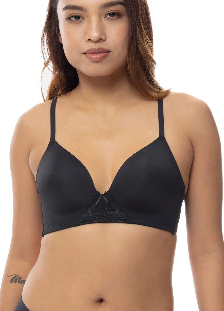 Dorina Voorgevormde BH zonder beugel - Soft Bh - Comfortabele T-shirt bh met dunne bandjes - 80B - Zwart