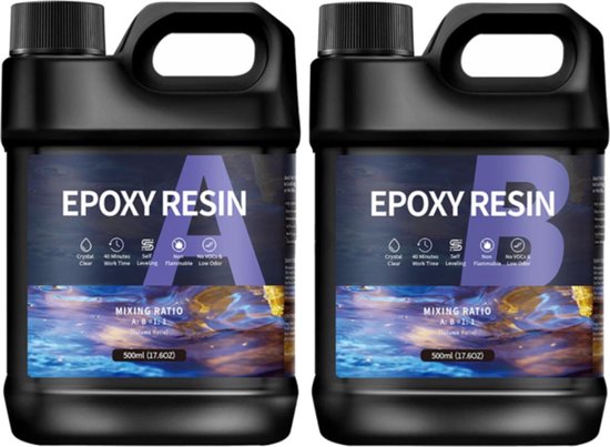 Premium Epoxy Hars Resin - 1000ml - A+B 1:1 - 500ml+500ml - 500+500gr - 1000 Gram - 1 Liter - 1000ml - Sieraden maken - Transparant - Giethars - Gieten - DIY - Sterk en Transparant