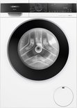 Siemens iQ500 wasmachine met zwarte, ronde deur en digitaal display.
