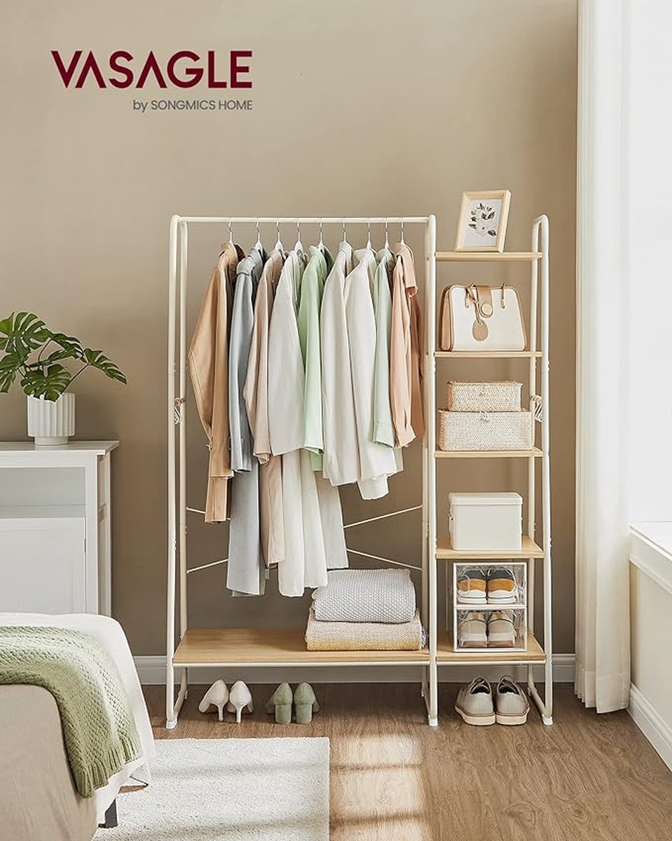 Hoppa! | Kledingrek | 45 x 120 x 160 cm | Kapstok met Schoenenrek | Eiken Wit – foto 2