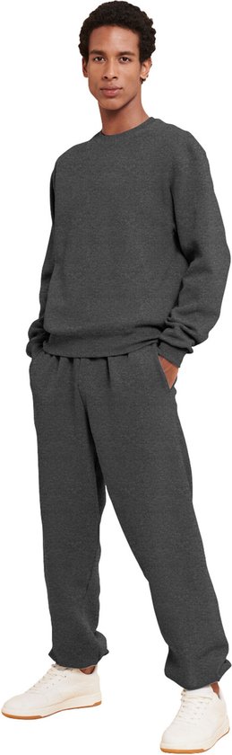 Foto: Untje klassiek huispak joggingpak dames heren unisex sweatshirt joggingbroek katoen fleece winter donkergrijs m