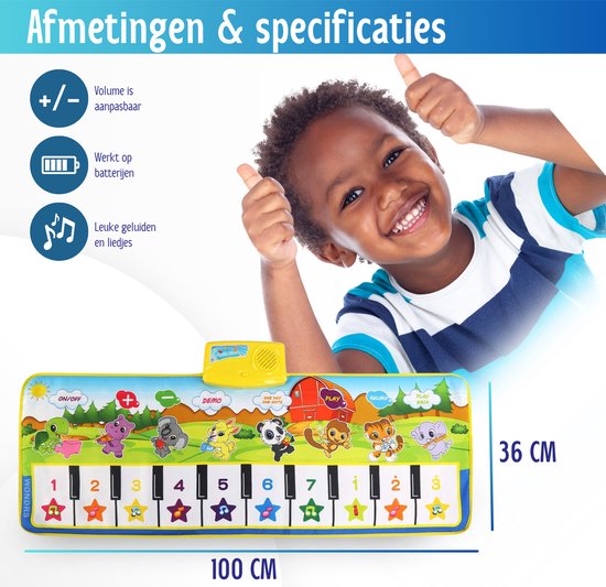 Pianomat, voor kinderen, speelgoed vanaf 2 jaar, dansmat, muziekmat, 8 instrumenten, peuterspeelgoed voor jongens en meisjes van 1-5 jaar 100 x 36 cm van Merkloos — afbeelding 2