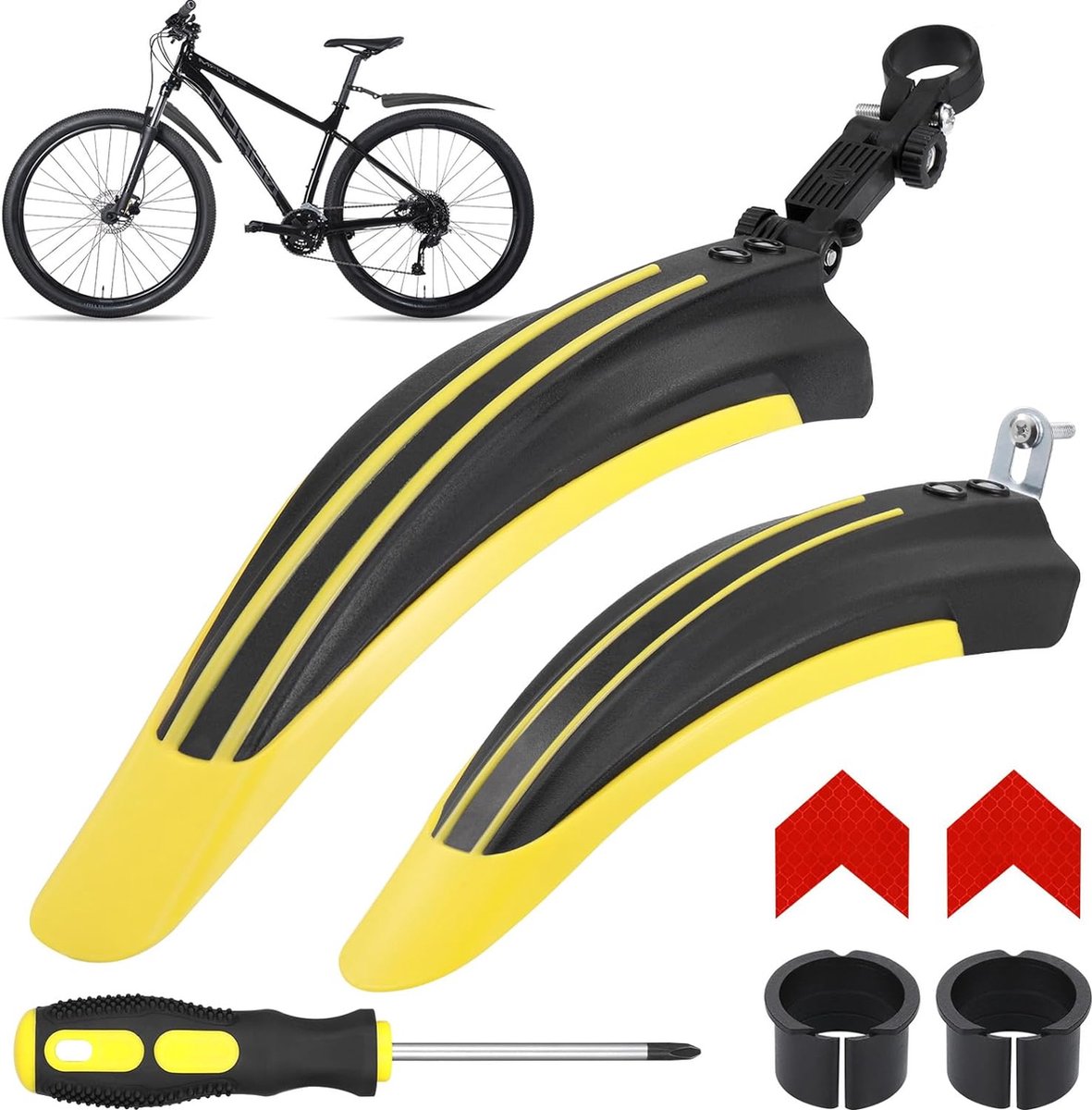 Fietsspatbordenset, universele spatborden, mountainbike met 2 rode reflectorstickers, instelbaar, voor achter spatborden, bescherming voor 24-29 inch MTB racefiets