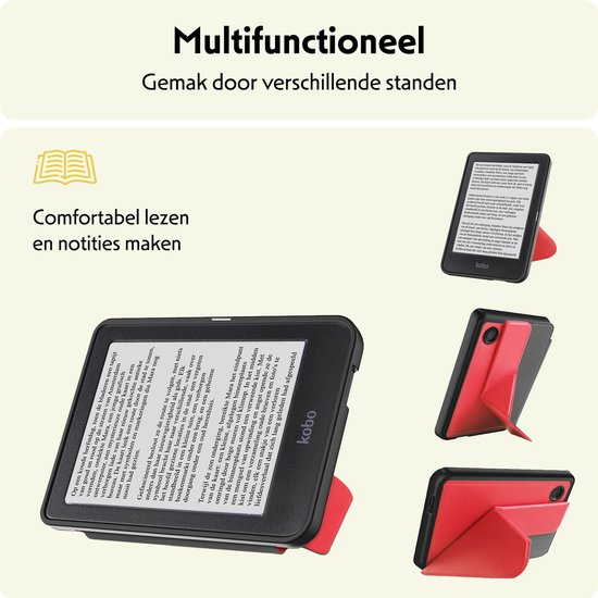 Hoesje Geschikt voor Kobo Clara BW Hoes Bescherm Hoesje Case Sleep Cover Trifold - Hoes Geschikt voor Kobo Clara BW Hoesje - Rood van Hoesje  — afbeelding 3