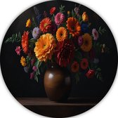 Bloemen muurcirkel - Natuur wandschaal - Muurcirkels Vaas - Vintage schilderij - Wandcirkels - Decoratie kamer muurcirkel forex 100x100 cm