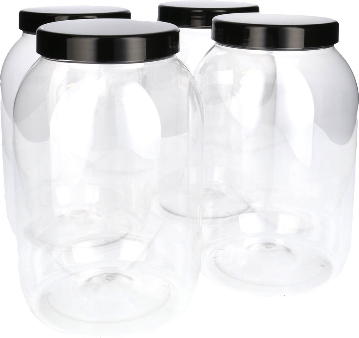 4 x Ronde Pot 2500ml PET Kunststof - Transparant met Schroefdeksel Zwart- PET Kunststof BPA-vrij - Plastic Verzamel potten Navulbaar - Met Dop - Lege Potten - 4 stuks