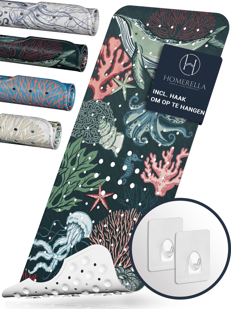 HOMERELLA Badmat antislip voor kinderen - 100x40cm -100% BPA-vrij antislipmatten - Inclusief 2x ophanging - Badmatten schimmelbestendig & machine wasbaar