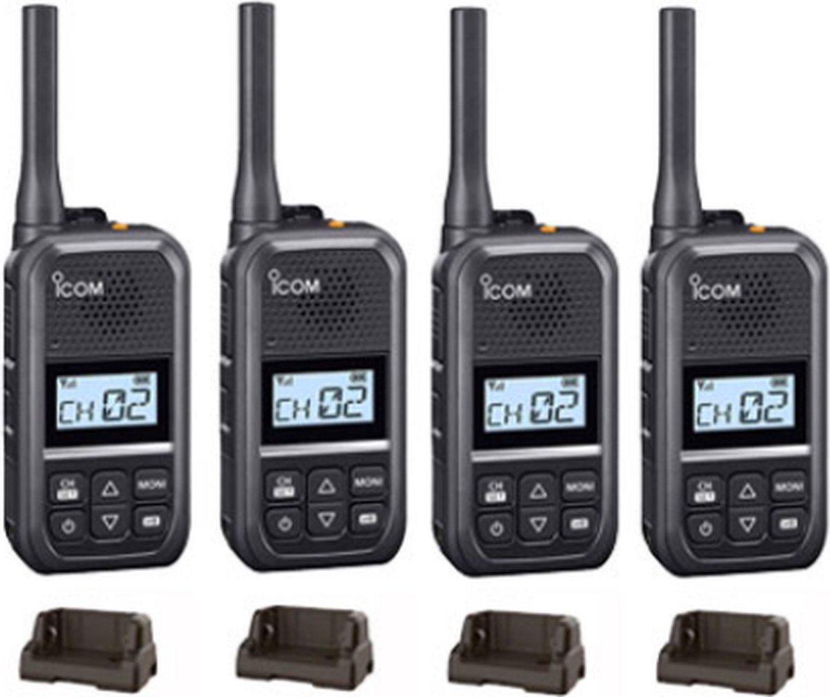 Set van 4 Icom IC-U20SR IP54 mini Portofoon met tafel lader