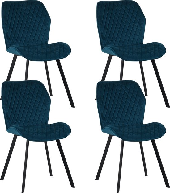 Colenis® - Chaise de salle à manger Rio - Set de 4 - Petrol - Velours - Industriel