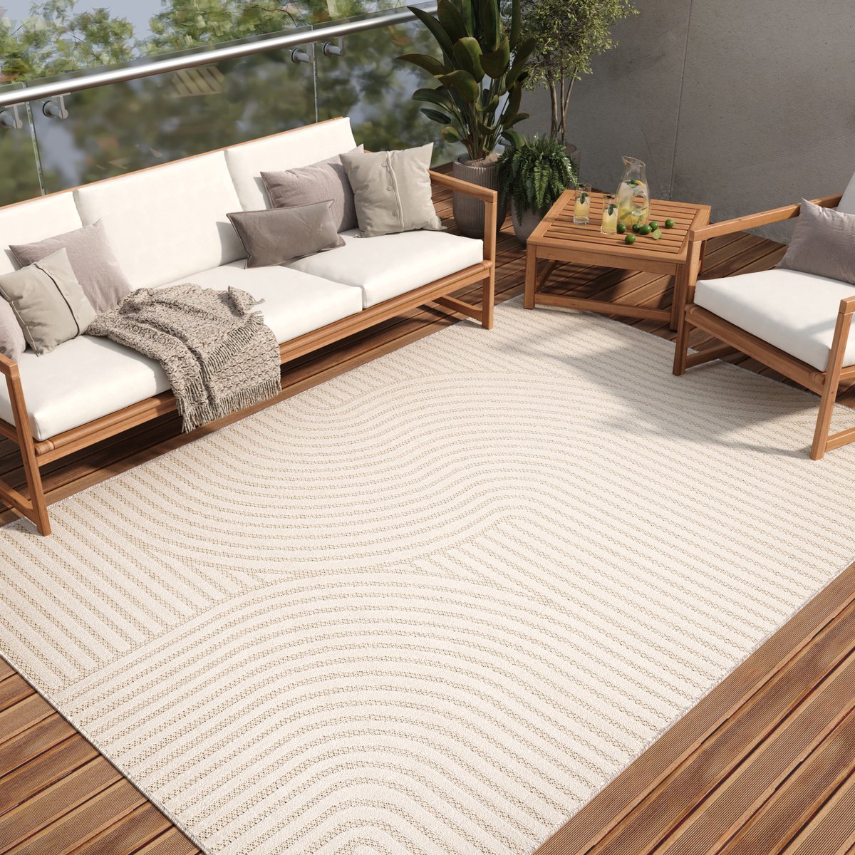 Tapiso Patio Vloerkleed Tuintapijt Outdoor Creme Buitenkleed Kleed Maat- 80x150 Creme 4