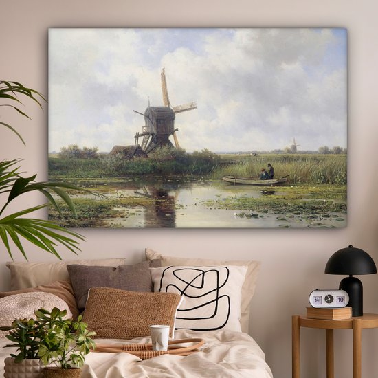 Toile - Peinture Moulin à vent - Willem Roelofs - Maîtres anciens - Art - 180x120 cm - Décoration murale - Salon