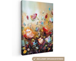Canvas schilderij - Bloemen olieverf 40x60 - Kamer decora...