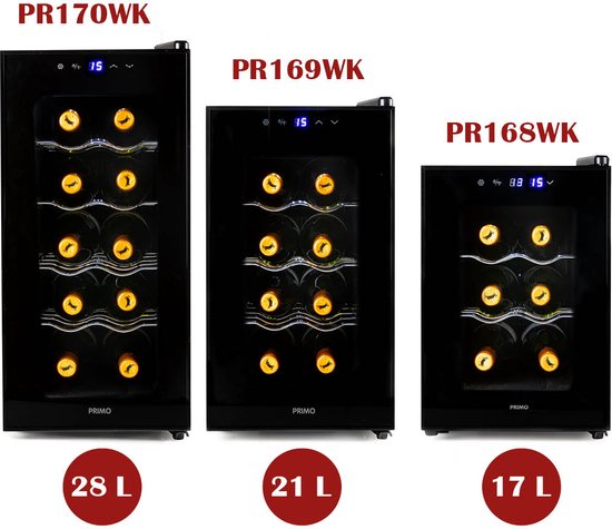 PRIMO PR168WK Wijnkoelkast - Wijnklimaatkast 6 Flessen - E - Zwart