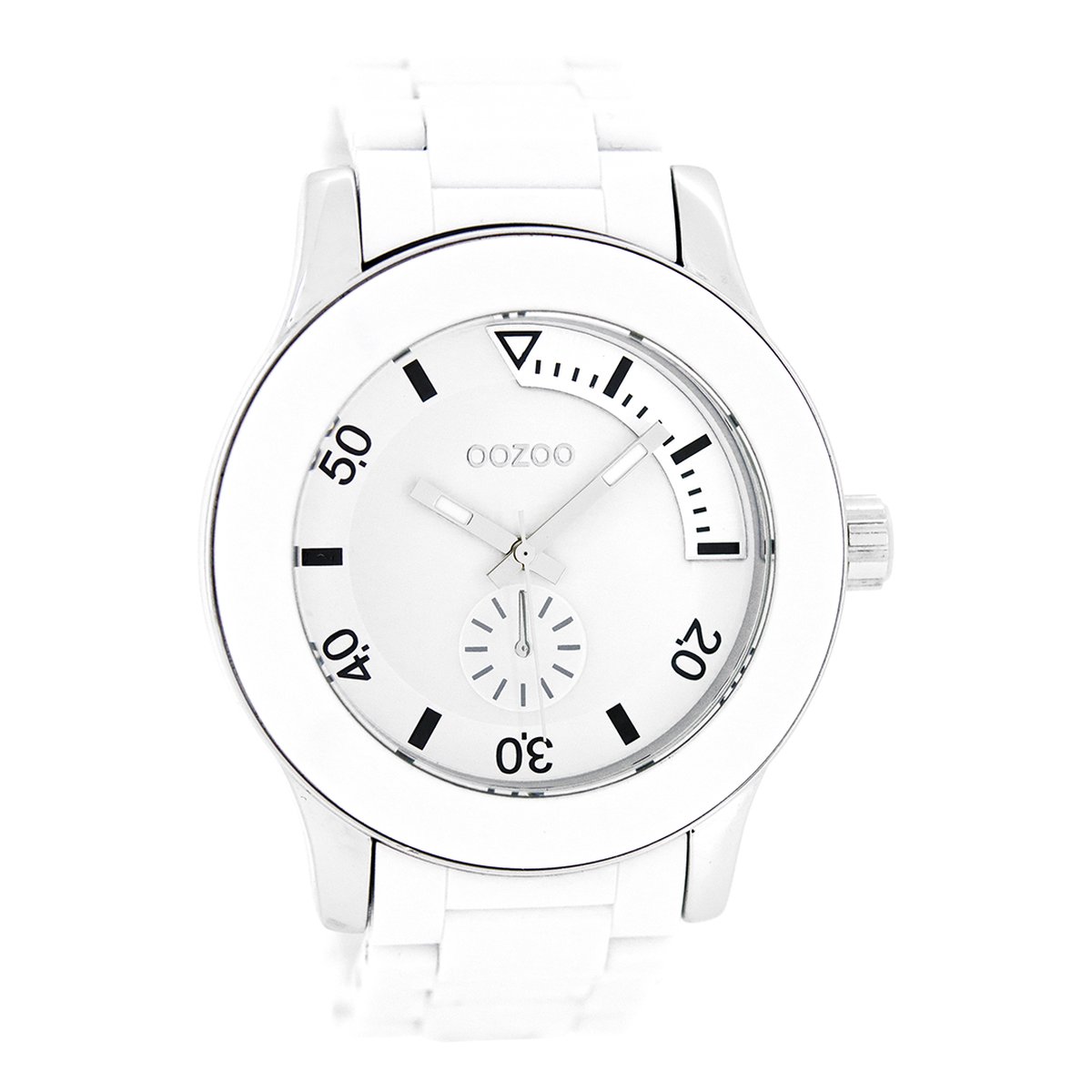 OOZOO Timepieces - Zilverkleurige horloge met witte kunststof horlogeband - C4255