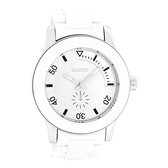 OOZOO Timepieces - Zilverkleurige horloge met witte kunststof horlogeband - C4255