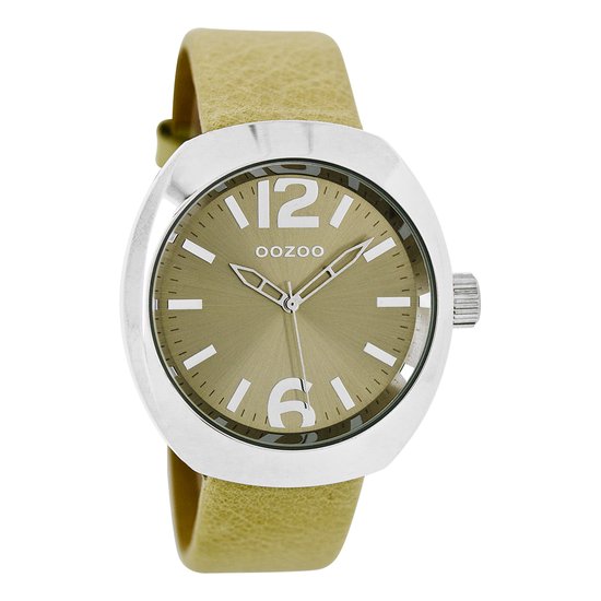 OOZOO Timepieces - Zilverkleurige horloge met zand leren band - C5681