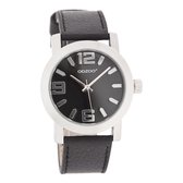 OOZOO Timepieces - Zilverkleurige horloge met donker bruine leren band - JR204