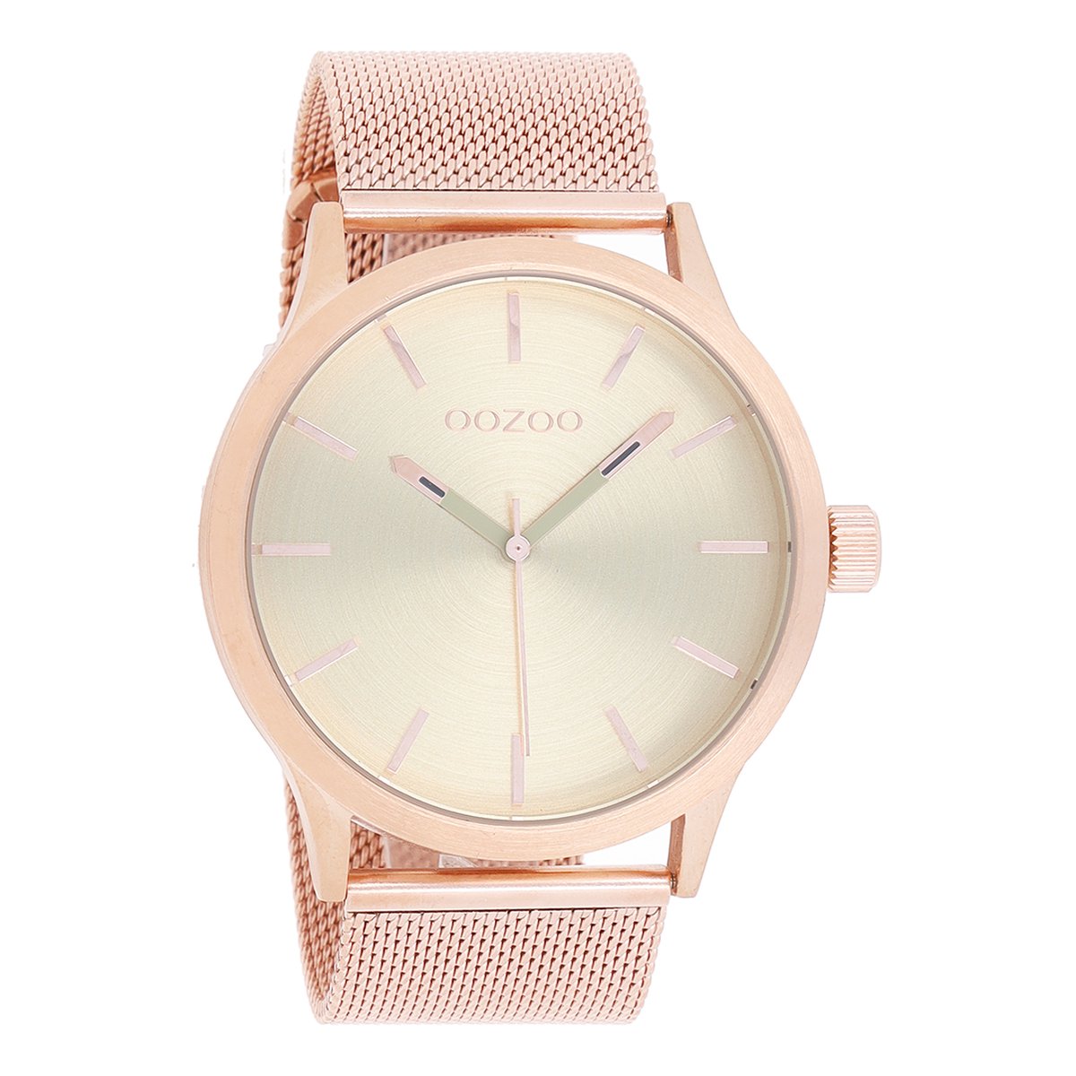 OOZOO Timepieces - Rosé goudkleurige horloge met rosé goudkleurige metalen mesh armband - C10054