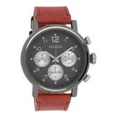 OOZOO Timepieces - Titanium horloge met bruine leren band - C10061