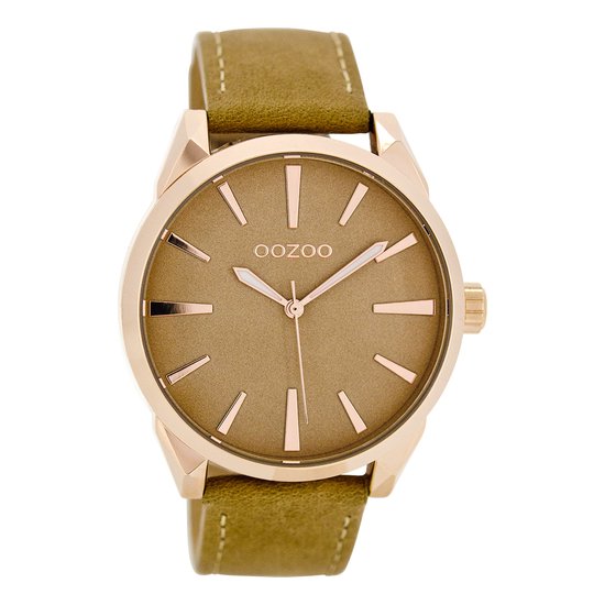 OOZOO Timepieces - Rosé goudkleurige horloge met zand leren band - C8361