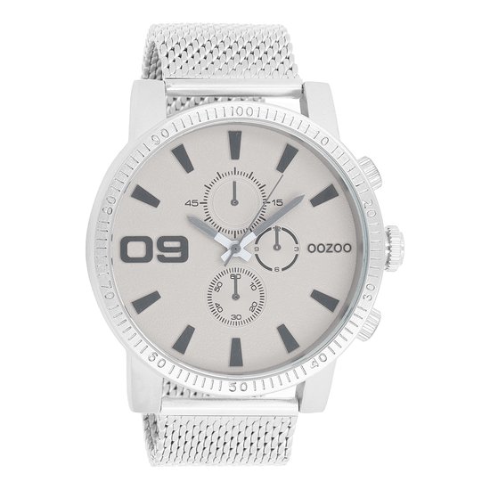 OOZOO Timepieces - Zilverkleurige horloge met zilverkleurige metalen mesh armband - C9436