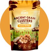 ZENKO Ancient Grain Clusters - Peanut Butter (12x35g) | Vegan, glutenvrij, 14% proteïne | Healthy snack | Better than popcorn!