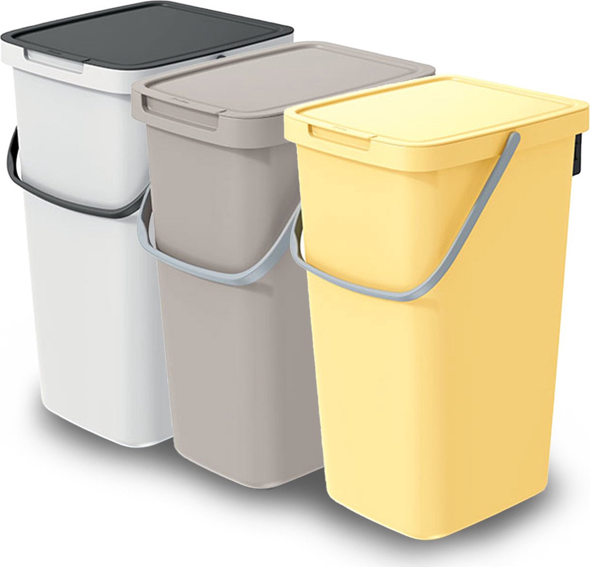Goedkoopste Keden GFT/rest afvalbakken set - 3x - 25L - beige/geel/wit - 26 x 29 x 48 cm - afval scheiden