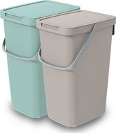 Keden GFT/rest afvalbakken set - 2x - 20L - Beige/groen - 23 x 29 x 45 cm - afval scheiden