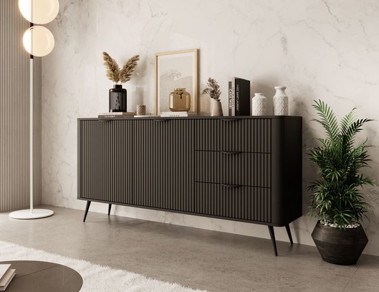 Meubella - Dressoir Lima - Zwart - 163 cm