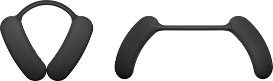 Zwart nekband speaker in U-vorm en platliggend.