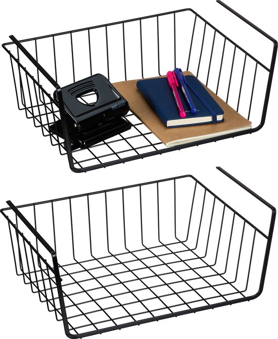 Relaxdays lot de 2 paniers suspendus - panier métallique sous étagère - organiseur de placard de cuisine - bureau