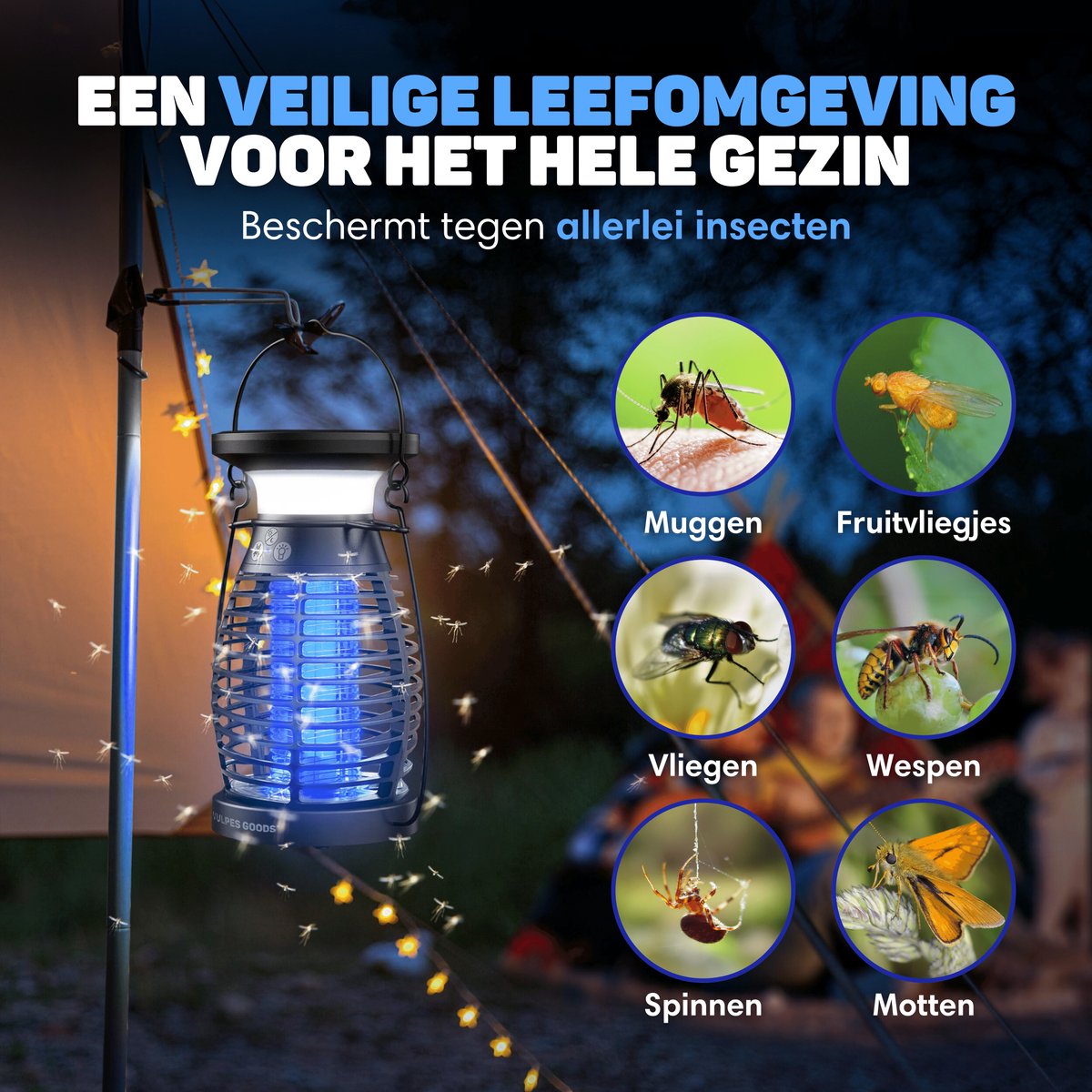 seenlast Anti-muggenlamp, vliegenlamp, 15 W, 4200 V, UV, elektrische insectendoder, waterdicht, insectenbescherming, effectief, bereik 140 m², voor binnen en buiten (met ledverlichting